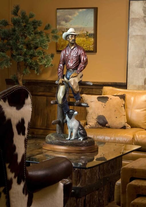 Bronze Cowboy and Dog Sculpture-3