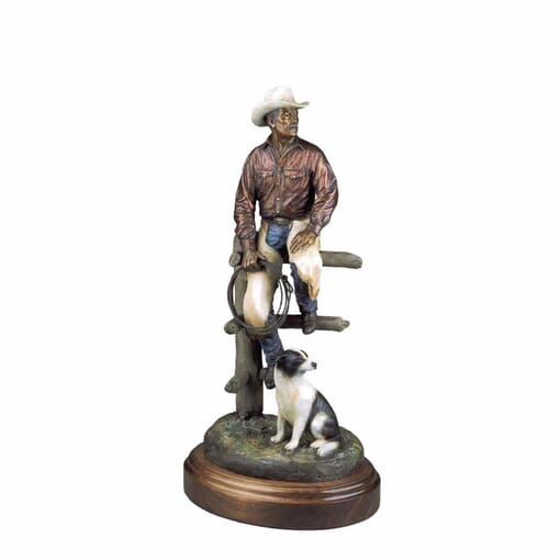 Bronze Cowboy and Dog Sculpture