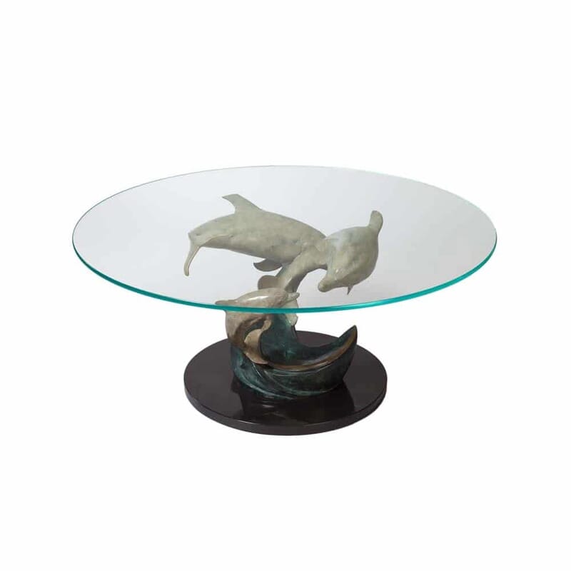 Dolphin Table Bronze Dolphin Glass Table - Caswell Sculpture