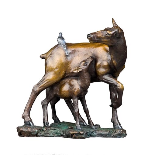 Bronze-Elk-Calf-and-Bird-Sculpture