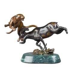 Bronze Mountain Lion and Big Horn Sculpture-mini
