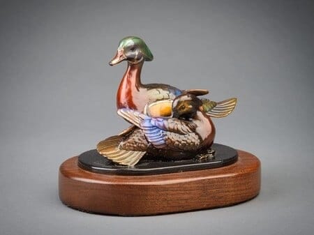 Bronze Wood Ducks Sculpture - Newly Wed-1