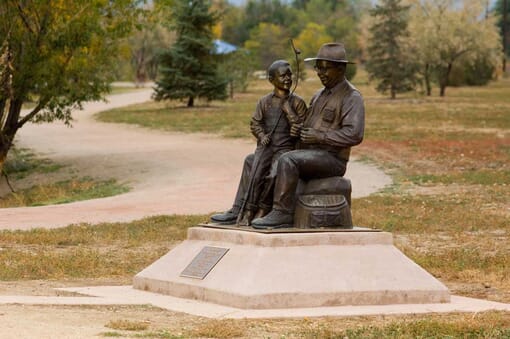 Grandfather and Grandson Bronze Sculpture-2