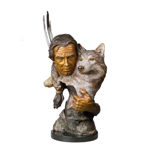Man and Wolf Bronze Sculpture